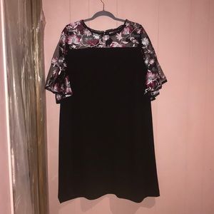 Black dress with embroidered floral